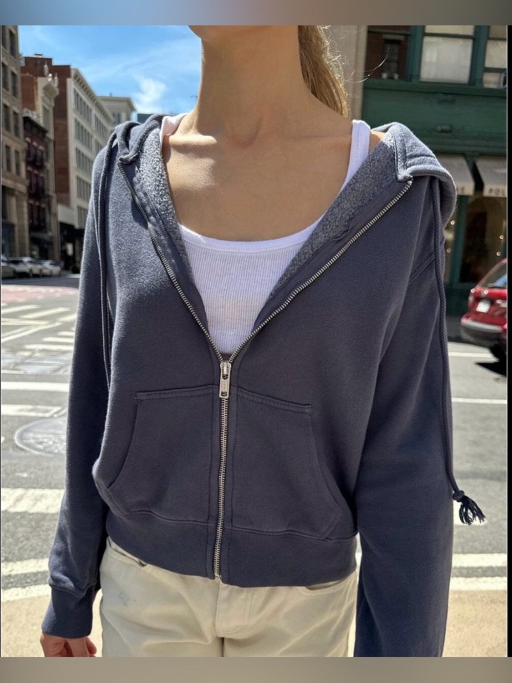 BRANDY MELVILLE John Galt Christy Oversized Full-Zip Hoodie - Blue (OS)